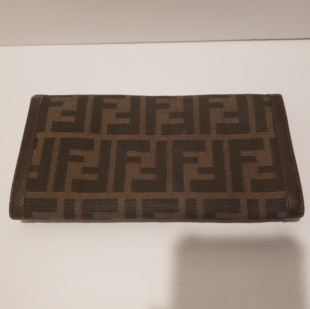 💖100% Authentic Vintage FENDI Zucca FF Logo Canvas & Leather Continental Wallet - Picture 5 of 16